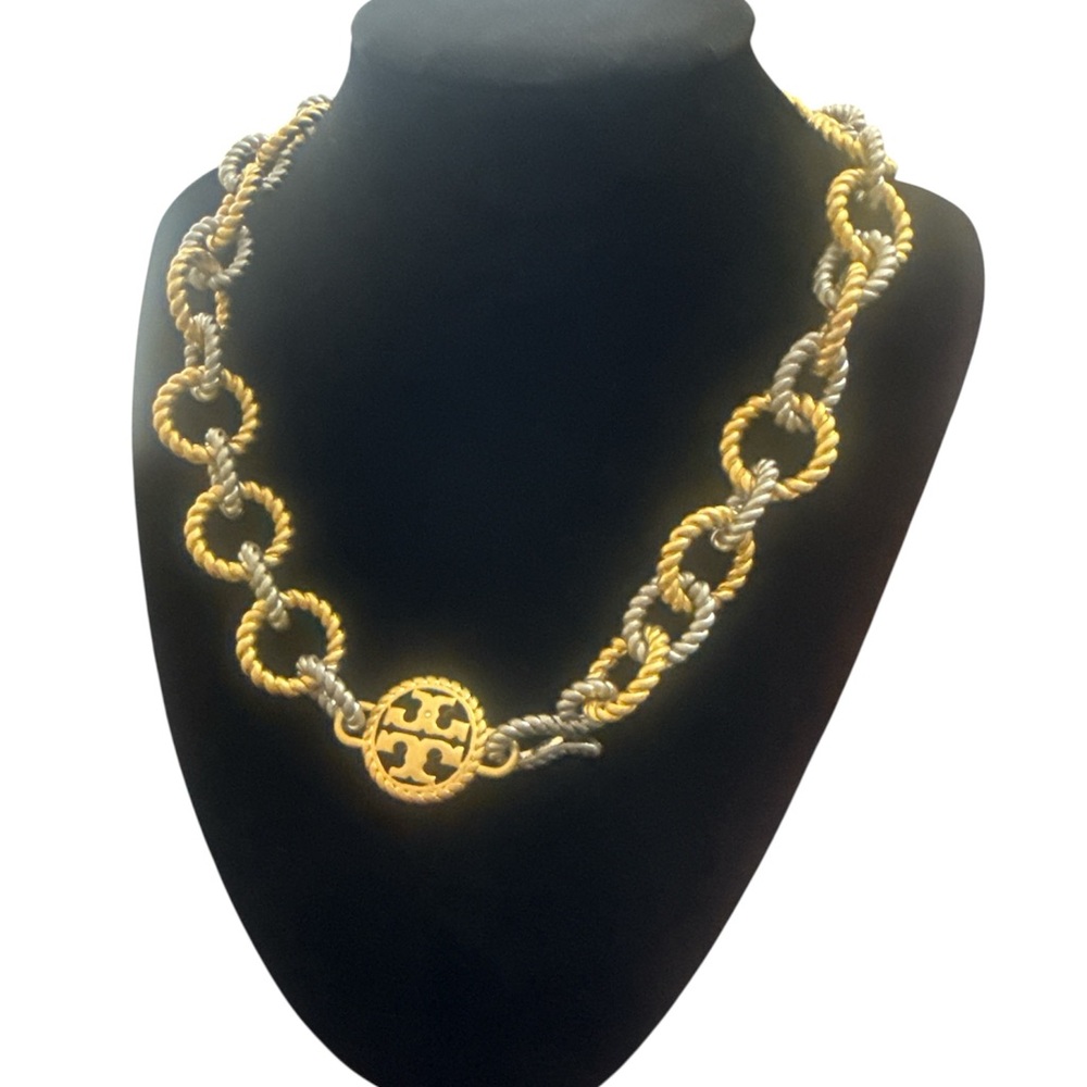 Tory Burch Gold and Silver Rope-Link Logo Necklace